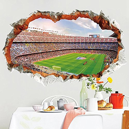 WandSticker4U®- 3D Wandtattoo FUSSBALL groß (90x60 cm) I Wandsticker Kinderzimmer Jungen Fussball Arena Sport Poster I Wanddeko Fussball Jugendzimmer Deko Jungen Mädchen Tür Aufkleber COOL