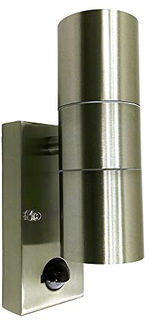 Hochwertige Edelstahl-Wand-Leuchte Bornholm mit Sensor, Up-/Down-Light, Fassung 2 x GU10 H: 21,5cm Eingangs-Balkon-Terrassen-Lampe-Strahler
