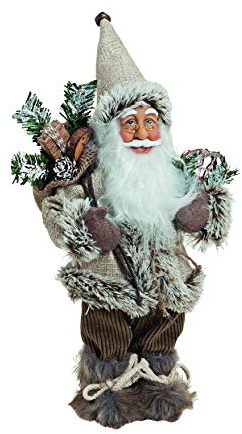 MaRab Figura Decorativa navideña Muñeco de Navidad Papá Noel en Beige de Textil, plástico y Madera en Blanco Gris, Aprox. 30 cm Ideal como Regalo y decoración para Navidad