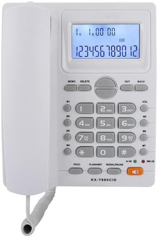 ASHATA Schnurgebundes Telefon,LCD-Bildschirm Schnurtelefon Desktop Telefon mit Klarer Ton Freisprecheinrichtung,Tischtelefon Rauschunterdrückung Analog Telefon mit Dual-Port für Hause/Büro(Weiß)