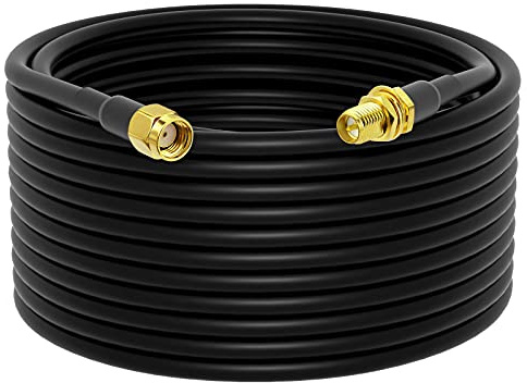 YILIANDUO RG58 15 Metros RP-SMA Cable de Extensión Coaxial de baja pérdida RP-SMA Macho a RP-SMA Hembra Extensión Cable Aplicaciones de Radio Cobre Puro Cable de Antena WiFi para 3G 4G LTE Ham ADS-B
