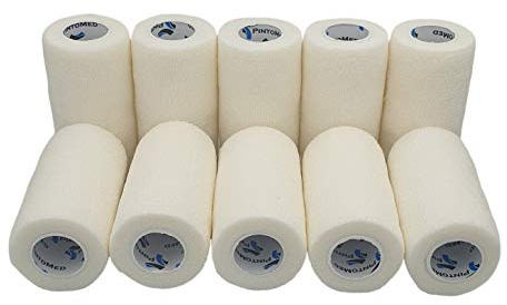 PintoMed Selbstklebender Verband Gedehnt -10 x Weiß - 10cm x 4,5m Bandagen Rollen Haftbandage Fixierbinde Selbsthaftend Health Pflaster Sport Tape Stück für Handgelenk Bein Arm Vet Wrap