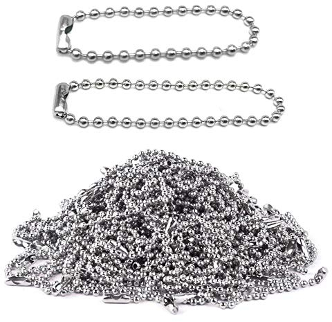 Nsiwem Kugelkette Edelstahl 200 Stück Kette Schlüsselanhänger 2,4 mm Edelstahlkette Stahlkette Eisenkugel Ketten Etikett mit Anschlüssen für DIY Basteln 10cm/15cm Silber