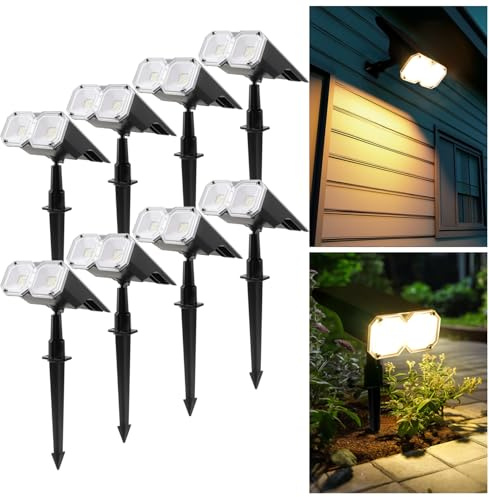 da LIGHT Solar Gartenleuchte LED Außen, Dimmbar Solarstrahler mit Warmweiß Kaltweiß, IP65 Wasserdicht, Solarleuchte mit Erdspieß und Wandhalterung, 8er Pack Solar Licht für Garten Terrasse Weg