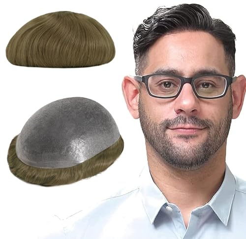 Lordhair Echthaar Toupet für Männer, 0,08 mm Dünnes Haut Haarteil Basisgröße 8 x 10 Zoll Leichtes Mittlerer Dichte Haarersatz system