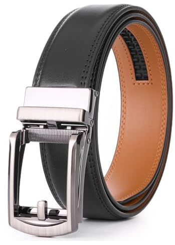 VRLEGEND Cintura Uomo Pelle Elegante Cinture Per abiti Business Lavoro Regolabile con Fibbia Automatica (140cm, Nero)