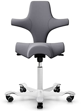 HAG Capisco 8106 Stoff Xtreme Bürodrehstuhl - Standard Gasfeder 200 mm - Sitzhöhe 47-65,5 cm - weiche Rollen (Weiß, Xtreme - EXR081 Polster Grau)