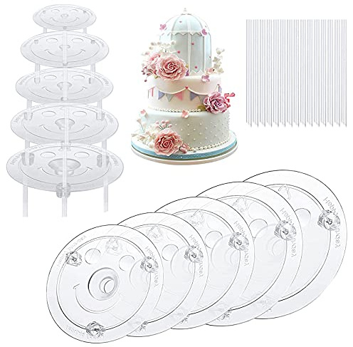 Opaltool Cake Decorating Set, Round Tiered Tray with 15pc Dowels & 5pc Separator Plates (4/6/8/10/12 inch) for Stacked Layered Wedding & Birthday Cakes