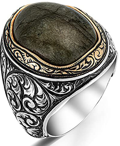 mysilverworld Massiver 925er Sterling Silber Labradorit Stein Herrenring Metall Labradorit, Silber, Klassisch, Freundschaftstag