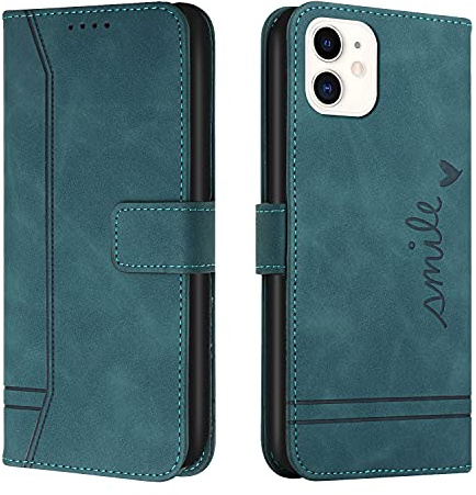 Trugox Handyhülle für Apple iPhone 12 / iPhone 12 Pro Hülle Klappbar Klapphülle mit Kartenfach Handytasche Handy Schutzhülle Tasche Leder Wallet Flip Case Slim Book Cover - Blaugrün