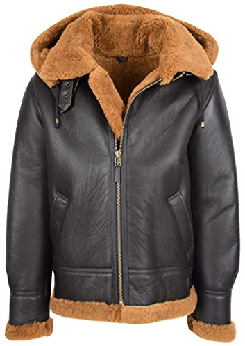 House of Leather Herren B3 Schaffell Jacke Abnehmbar Kapuzenpullover Shearling Ruben Braun Ingwer