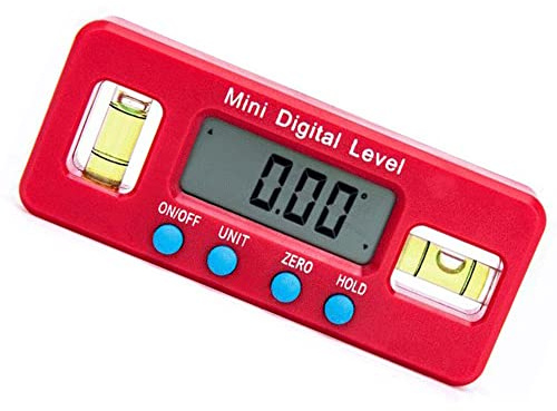 Mini goniometro digitale di precisione a 360 gradi, strumento di misurazione magnetico dell'angolo inferiore con doppia bolla orizzontale e verticale scatola di livello digitale (rosso)