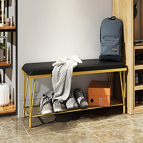 Eingangsbereich Sitzbank Mit Golden Schuh-Rack,Bequem Schuhbank Schuh Sitzbank Mit Stauraum Mit Leder GEPOLSTERT,Modernen Schuh-Rack-Bank Eintrag Schuh-Organizer-Schwarz 100x30x45cm(39x12x18inch)