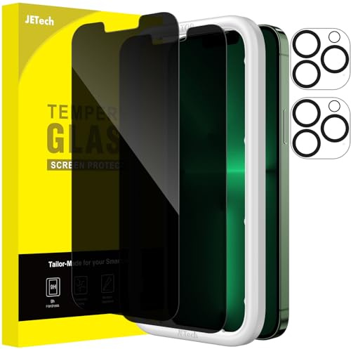 JETech Sichtschutz Schutzfolie für iPhone 13 Pro, 2+2 Stück | Anti-Spy Blickschutz Gehärtetes Glas Schutzfolie, mit Kameraschutz, Einfache Installationshilfe