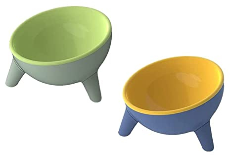 Cat Bowls Tilted Raised,Double Cat Feeding Bowls with Stand,Elevated Cat Pupppy Food Water Bowl Kittens Dishes 15° Inclined Angle Cat Feeder,2pcs
