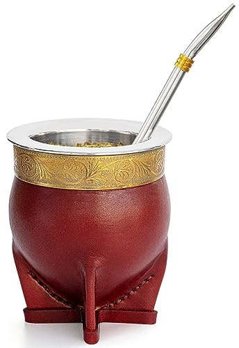 Argentine Yerba Mate - Taza con pajita y cepillo de limpieza, color marrón