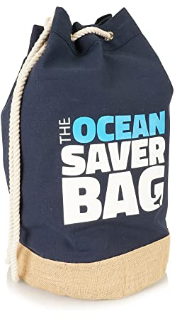 Jute statt Plastik Original | CB320DOS | Seesack Dunkelblau | Ocean Saver Bag | Fairtrade Sportbeutel aus Canvas mit Juteboden | Meeresschutz | 1er-Set