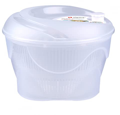 alpina Salad Spinner Large Plastic Salad Vegetable Dresser Washer Dryer Colander Lettuce Leaf Herb Drainer Strainer Easy Spin Drain Lid, 4 Litre (White)