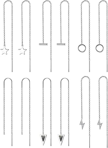 MILACOLATO 6Paar Silber Ohrringe Durchzieher Für Damen Edelstahl Threader Ohrringe Kette Lange Ohrringe Hängend Quaste Ohrhänger Welle Kugel Twist Form Minimalistische Lange Kettenohrringe Set 6A