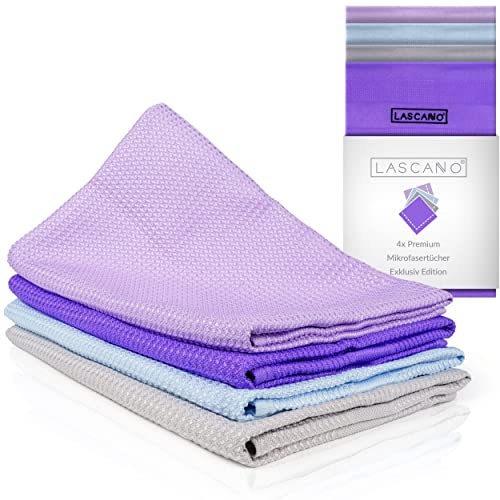 Lascano Torchons Microfibre Set de 4 | Torchons de Vaisselle 60 x 40 cm | pour la Cuisine & Usage général | Non Pelucheux & très absorbants | Edition Exclusive