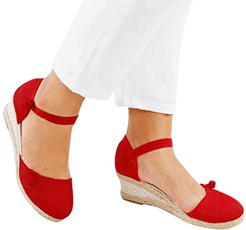 Sandalen Damen Flach Gr. 39 Espadrilles mit Keilabsatz Plateau Outdoor-Keile Damen-Slip-on Freizeitschuhe atmungsaktiv Freizeit Sandalen Modesandalen für Frauen mit Plateau Bast Profilsohle