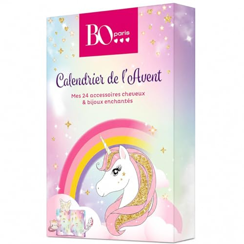 BO PARIS - Calendrier de l'avent - Calendrier Noël avec 24 accessoires cheveux & bijoux enchantés - Idée cadeau filles - Lot de 1