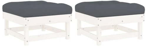 vidaXL Gartenhocker 2 STK., Sitzhocker mit Kissen Latten-Design, Modular Holz Hocker für Garten Terrasse, Fußhocker Gartenmöbel, Weiß Massivholz Kiefer