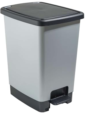 Sundis Cover Bin, cubo de basura con pedal, 30 L de capacidad, plástico reciclado, aspecto metálico, con asas para colgar y esconder la bolsa, para cocina, oficina, lavadero, garaje, taller, baño