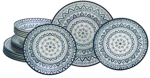 CreaTable, 17178, Serie Mexico, 18-teiliges Geschirrset, Teller Set aus Steingut, spülmaschinen- und mikrowellengeeignet, Qualitätsproduktion