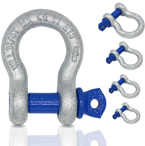 Schäkel geschweift 0,5t - 12t | Schäkel Set Stahl galvanisch verzinkt | 2, 4, 10 Stück | Version Schäkel 1t 4 Stück