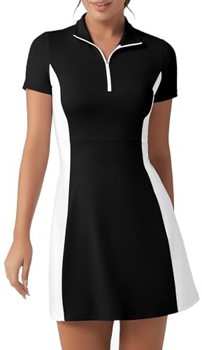 FKEEP Abito da golf e tennis con pantaloncini, polo da donna, collo atletico, allenamento, golf, abito sportivo, casual, senza maniche, a blocchi di colore, XXL