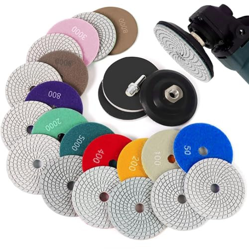 14pcs Discos de Pulido de Diamante: Discos de Pulido Húmedo/seco de 100 mm, Juego de Pulido de Mármol con Placa de Soporte de Goma M14 para Hormigón Granito Piedra Mármol (50# - 8000#)