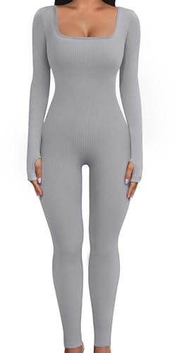 UMIPUBO Jumpsuit Damen Lang Sport Yoga Bodysuit Overall Stretch Playsuits Quadratischer Hals Langarm Bodycon Strampler Sportkleidung Damen Set