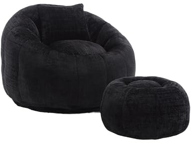 AUJDKDH COOLMORE Bean Bag Chair Lounger Sofa with Swivel Pedals (.,Black + Chenille)