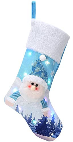 MOTUZP Weihnachtsstrümpfe, Halter, Kamin, hängende Weihnachtsstrümpfe, weiche Weihnachtsstrümpfe, blauer Weihnachtsmann, Schneemann, Strumpf mit Licht für Weihnachten, Urlaub, Weihnachtsdekoration (1