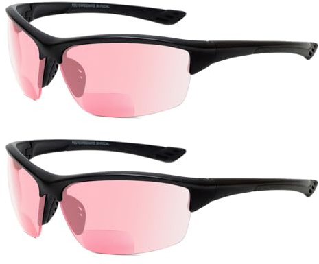 Medspex Sport 202BF - Paquete de 2 lentes de seguridad bifocales FL-41 rosa + 2.25 sensibilidad a la luz fluorescente negra FL41 fotofobia