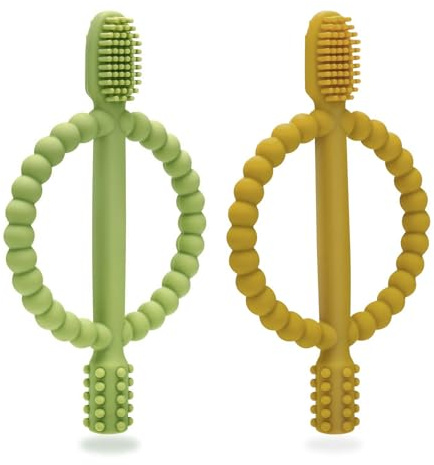 JCUGSBS Anneau de dentition pour bébé, Brosses à Dents en Silicone pour Bébé, 2pcs jouet De Dentition Pour Bébé Ensemble Anneaux De Dentition Doux Sans Bpa Pour Garçons et Filles de 3 mois