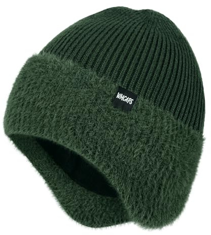 Wmcaps Wintermütze für Herren mit Ohrenklappen und Fleecefutter, Geschenk | Warme Thermostrickmütze mit weichem Kunstpelz, dehnbar, winddicht, für Spaziergänge, Radfahren und Arbeit, als Geschenk.