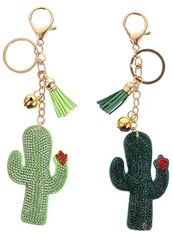 VALICLUD 2pcs Rhinestone Cactus Key Chains Bag Charms Pendant Alloy Lint Material Unique Fashion Keyrings for Handbag Backpacks Long Term Use Random Color