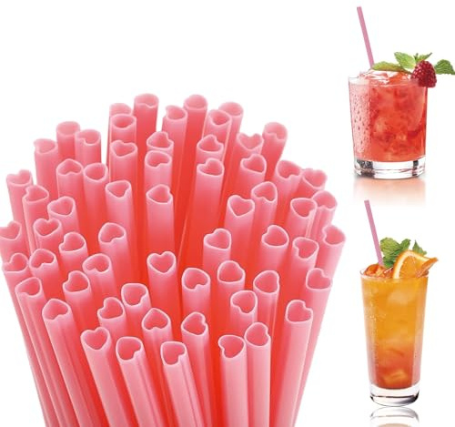 60pcs Pink Heart Shaped Straws Reusable Drinking Pink Straw | Individually Wrapped Cute Straw Cocktail Straws Valentine's Day Decor Bridal Shower Pink Party Favors Wedding Supplies