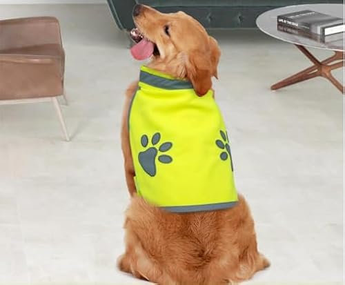 Sicherheitsweste für Hunde, reflektierend, hohe Sichtbarkeit, für kleine und große Hunde, Sicherheitsgeschirr für Outdoor, Wandern, Spazierengehen, mit aufgedrucktem Pfotenabdruckmotiv (Gelb)