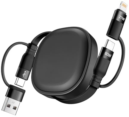 Minlu 60W USB Multi Ladekabel, 5 in 1 Einziehbares Ladekabel [1,2M]
