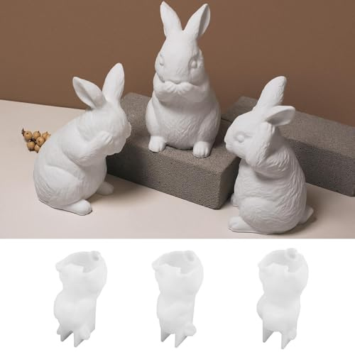 3 Stück Silikonformen Gießformen Hasen, Silikonform Ostern Hasen Ostern Gipsformen Zum Gieße Osternhase Epoxidharz Formen Hasen Gipsformen Für Osterdeko Handwerk
