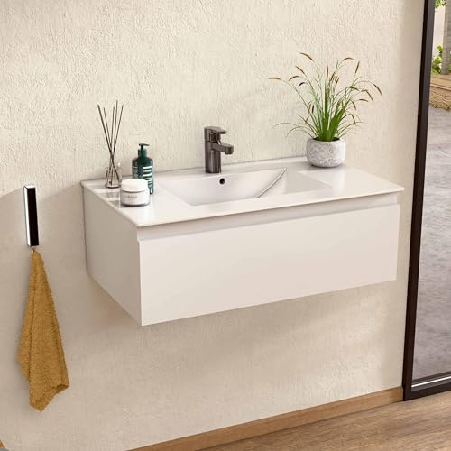 BELLOBATH Mueble Baño Suspendido 80 cm Blanco, Encimera