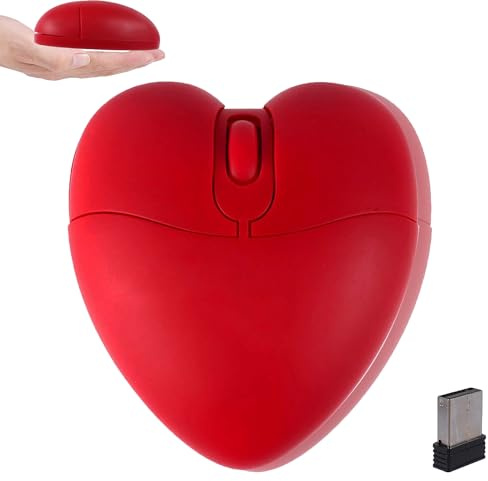 KeautFair Souris sans Fil en Forme de Cœur d'amour Rouge, Bluetooth Souris Optique Portable Silencieuse avec Récepteur USB 2,4 G,pour Ordinateur,Ordinateur Portable,Tablette, Cadeau pour Femmes