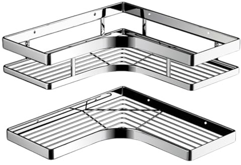 WOURRD Organizer angolare per doccia, senza fori, con portasapone e gancio, in acciaio inox, per bagno o cucina