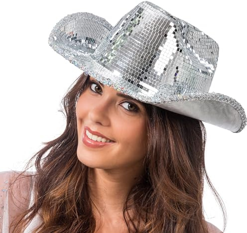 Chaks - Cowboyhut mit Glitzer Effekt, Disco Hut für Festival | Western Accessoire mit Discokugel Look, Kopfbedeckung für Junggesellinnenabschied und Karneval