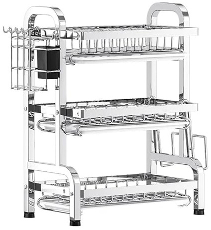 Égouttoir à vaisselle avec plateau d'égouttement, planche de drainage, grand organisateur de cuisine pour assiettes, bols, ustensiles, planches à découper, couverts, gain de place sur l'évier/comptoir