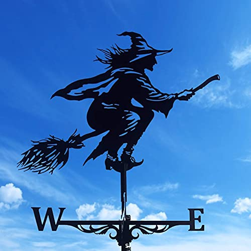 Veleta de Bruja, Veleta de Metal con Forma de Bruja Malvada soplada por el Viento con indicador de dirección del Viento, Veleta con Soporte de Metal para Exteriores