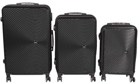 Juego de Maletas de Viaje 3 Piezas ABS | Cabina 20” (57x37x21 cm), 24” (67x44x26 cm) y 28” (77x50x30 cm) | Rígidas con 4 Ruedas 360°, Cerradura de Combinación y Diseño Reforzado (NEGRO)